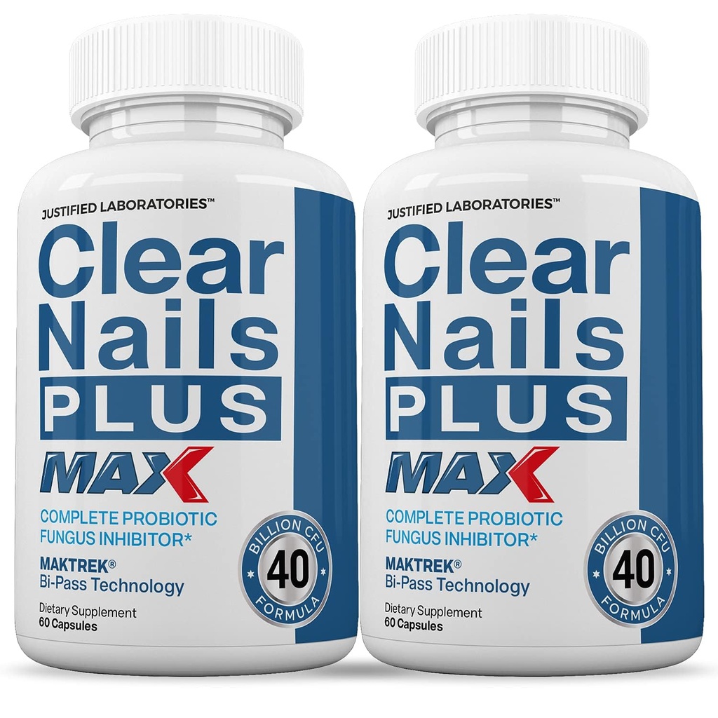 Justified Laboratories (2 Pack) Klare Nägel Plus Max Pillen 40 Billion CFU Probiotic Unterstützt starke gesunde Haar Haut Nägel 120 Kapseln