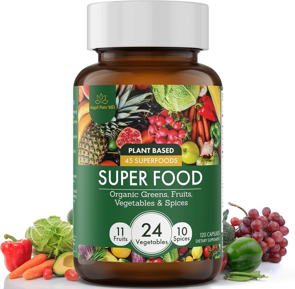 Super Greens and Reds Daily Fruits and Veggies Supplemento: USDA Organic Superfood Greens Supplemento, Cruciferous Vegeta Capsules, Integratori Vegetali per Adulti Energia, Immunità, Gut Health 120ct
