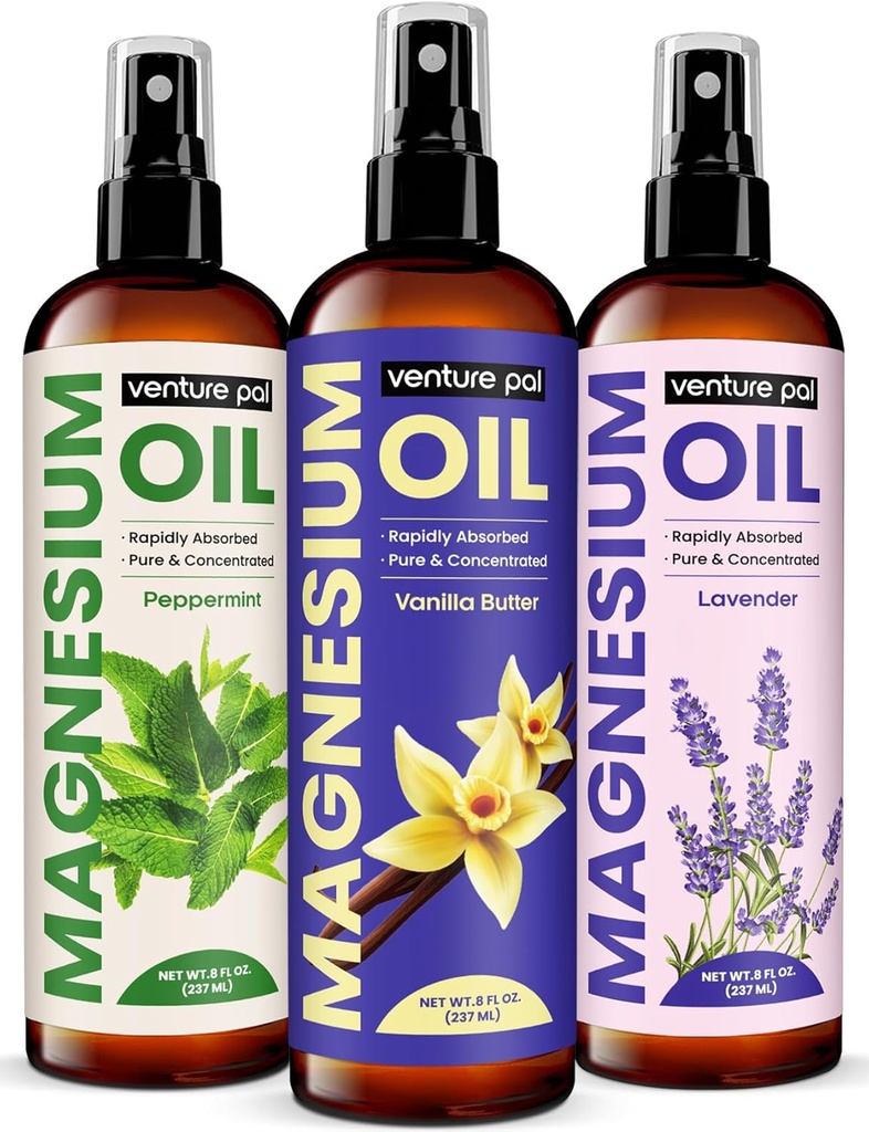 Venture Pal 100% reines Magnesium Öl Spray mit Vanille Butter, schnelle Absorption, Weniger Sting, Ultra-Soothing für Schlaf & Muskelentspannung, Sieben (Big 8 oz) Mineralien