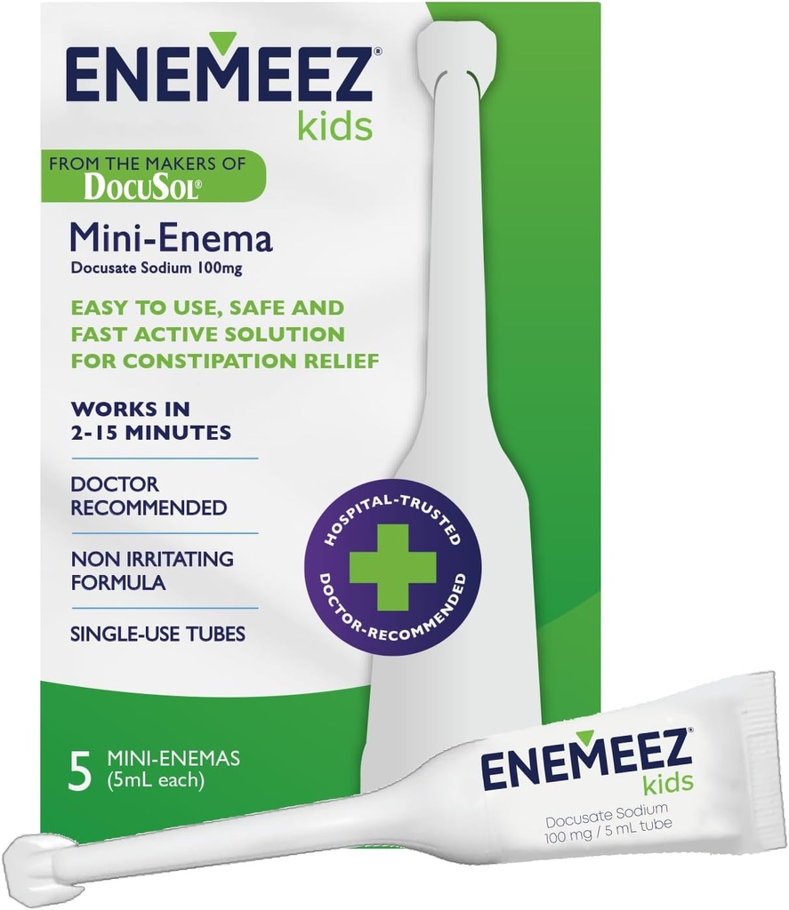 DocuSol Enemeez Kids Enema - Aufnahmehilfe für Kinder, Docusate Sodium Stool Softener, Fast-Acting, 5 Single-Use Disposable Tubes