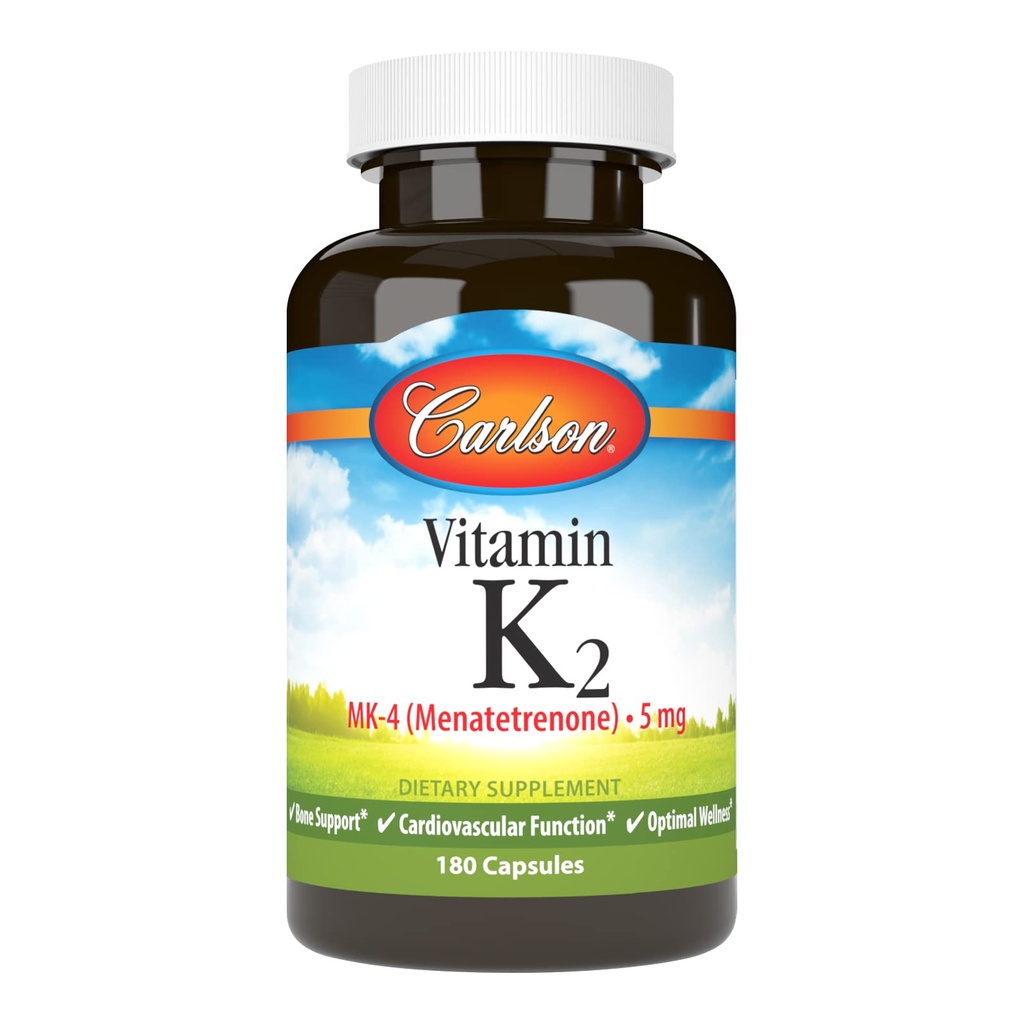 Carlson - Vitamina K2 MK-4 (Menatetrenone), 5 mg, Vitamina K Supplemento, Bone Support, K2 Vitamina, Soia-Free, Vitamina K-2, 180 capsule