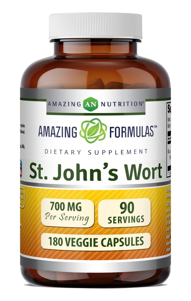 Formules étonnantes Supplément de millepertuis (Hypericum Perforatum Extract) $ 700 Mg par portion $ Capsules de légumes $ Sans gluten $ Non-OGM $ Fabriqué aux États-Unis (1 Pack $ 180 Comte)