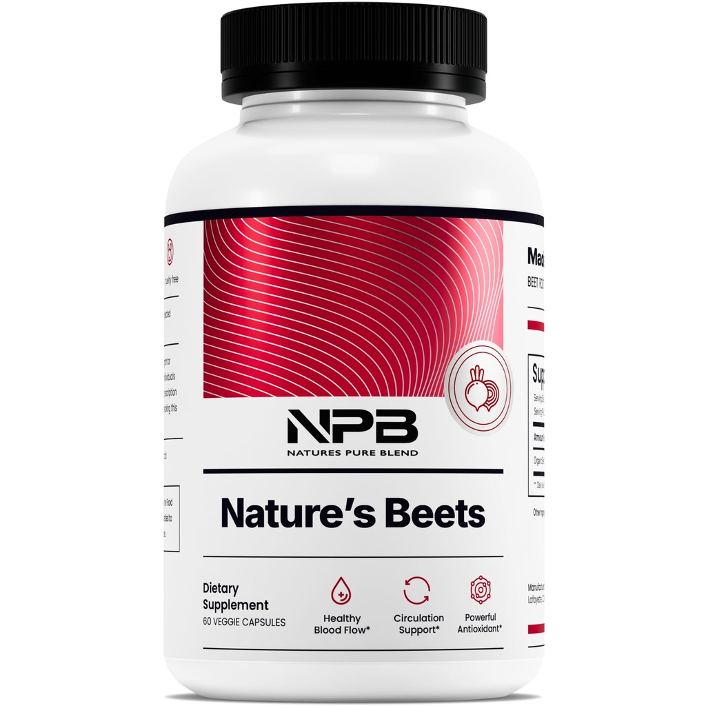 Nature's Pure Blend Organic Beet Root Powder Capsules – Beet Root Capsules & Beets Supplements for Circulation – L Arginine – Nitric Oxide Supplements – 1500MG