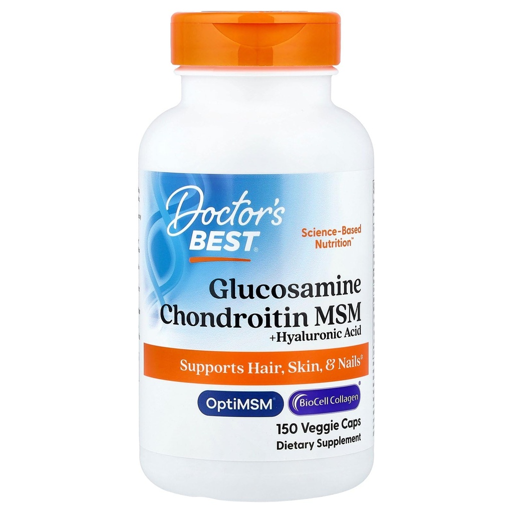 Doctor's Best Glucosamin Chondroitin MSM + Hyaluronsäure mit OptiMSM mit Biozellkollagen, Joint Support, Non-GMO, Gluten & Soy Free, 150 Caps