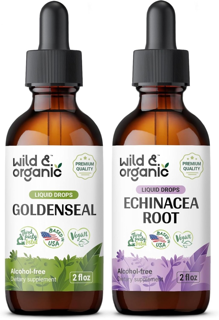 Teinture de seaux d'or sauvages et organiques 2 fl oz & Echinacea Teinture 2 fl oz