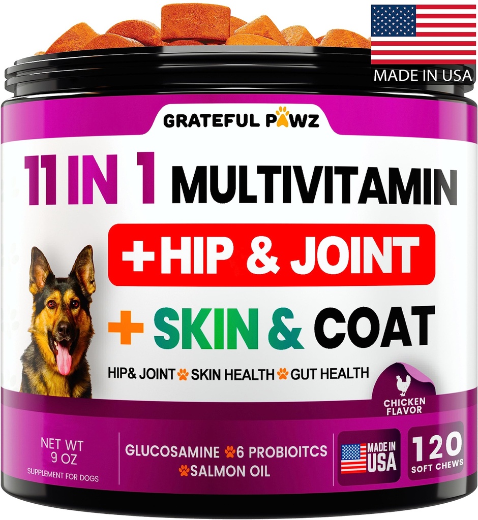Hund Multivitamin Kaubar mit Glucosamin - Hunde Vitamine und Ergänzungen, Senior & Welpen Multivitamin für Hunde - Pet Chondroitin Hip und Joint Support Gesundheit, Immun Booster, Haut, Herz, Probiotika