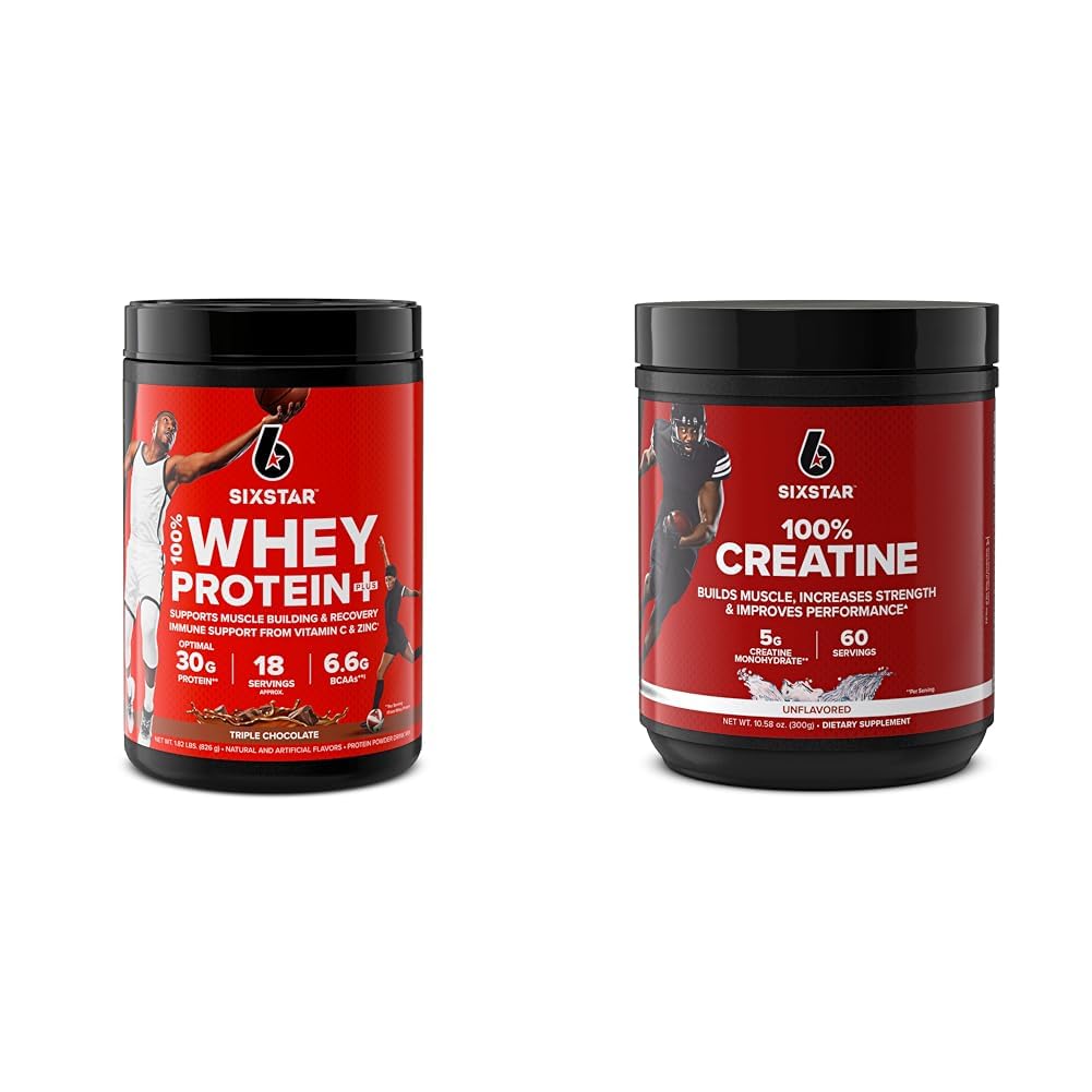 Six Star Elite Series 100% Whey Protein Plus Triple Chocolate 1.8lbs e 100% Creatina Monoidrato Polvere non aromatizzata 60 Serve