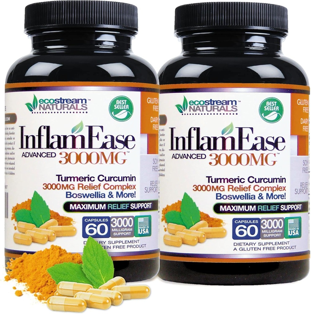 Confezione da 2 - InflamEase avanzato con curcuma, curcumina, enzimi e Boswellia - Vegetariano (Packaging May Vary)