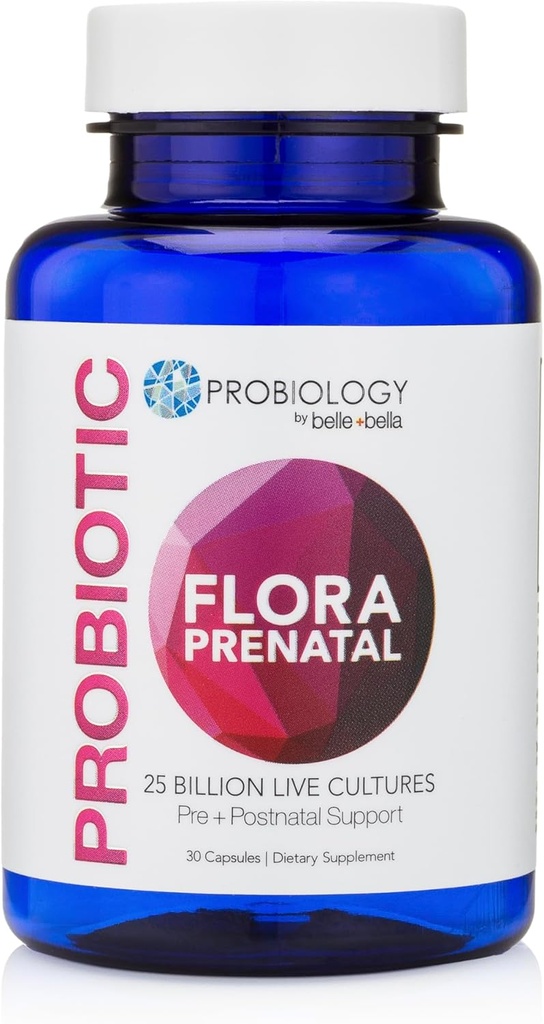 belle+bella Probiology Flora Prenatal Capsules - Dual Action Probiotic & Prebiotic Supplement mit Folsäure für Prenatal & Postnatal Women - Non-GMO, Vegan & Gluten Free - 30 Caps
