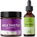 HERBAMA Milk Thistle and Liver Support Complex Kit - Bundle of Milk Thistle Gummis & Liver Detox Liquid Complex 4 fl oz - Vegan, Non-GMO, Alkoholfrei - 2 Pack