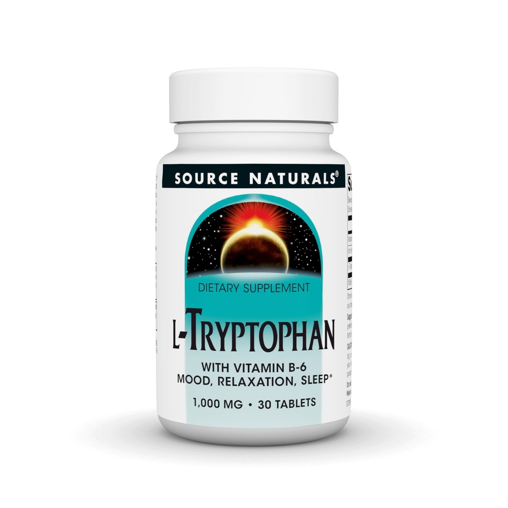 Fonte Naturals L-Tryptophan con Vitamina B-6 - Sostegno Mood, Relax e Sonno* 1000 mg - 30 compresse