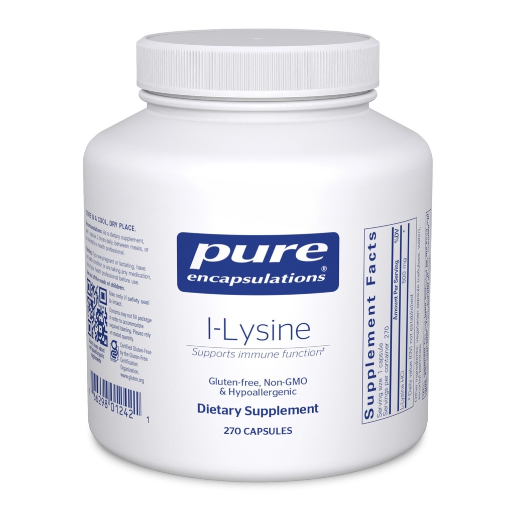 Reine Kapseln L-Lysin - essentielle Aminosäureergänzung für Immununterstützung & Gum, Lip Health* - mit L-Lysin HCl - 270 Kapseln