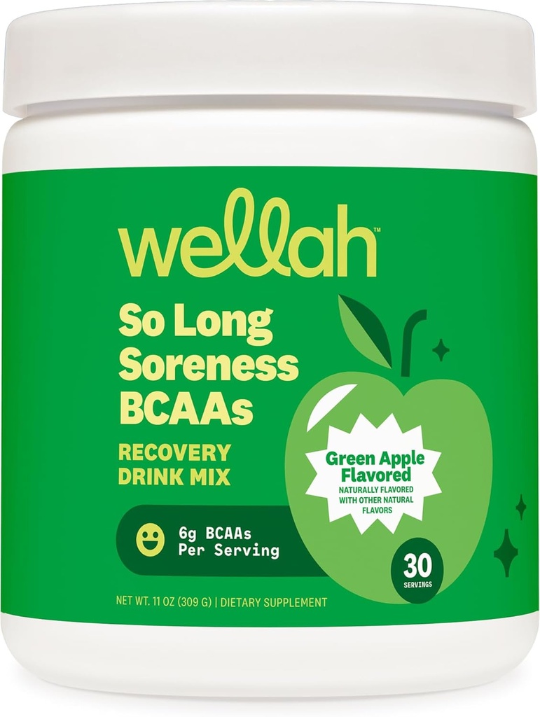 Wellah So Long Soreness BCAA Powder (Green Apple Flavored) 30 Servings - with Hydration Complex
