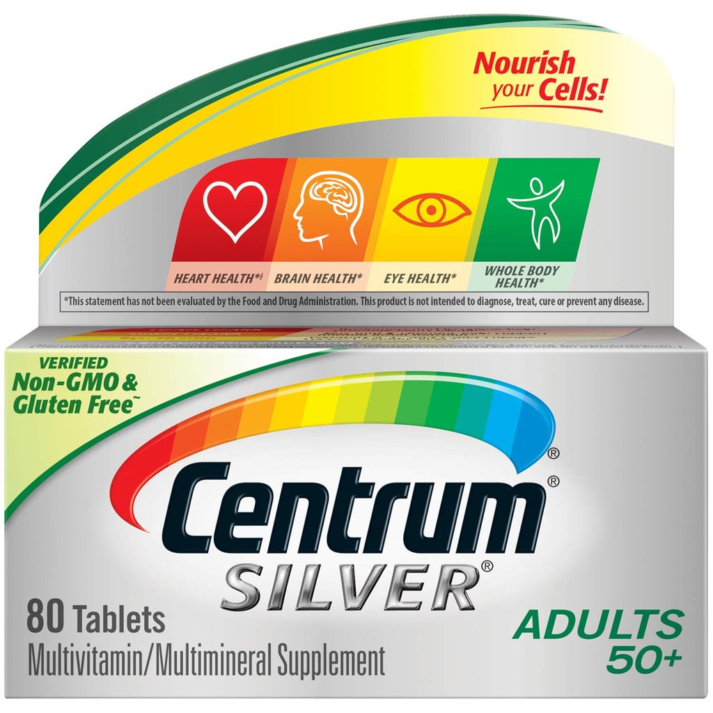 Supplemento multivitaminico in argento centrum per adulti oltre 50, 80 compresse (pacchetto di 2)