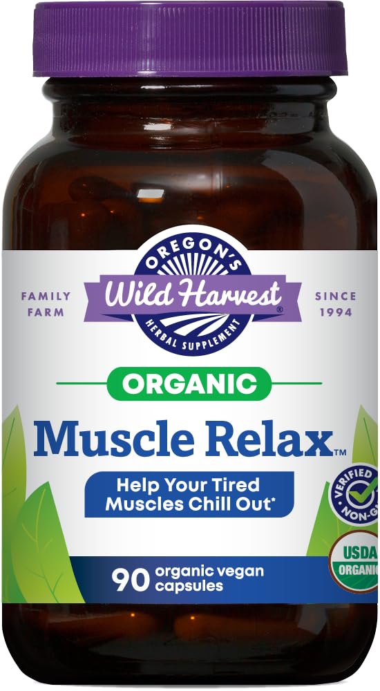 Oregon's Wild Harvest Muscle Relax Bio Kräuterergänzung Vegan Kapseln mit Valerian, Hops und Skullcap - 90 Count