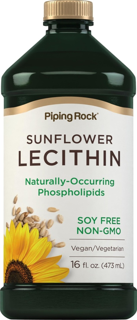 Piping Rock Sunflower Lecithin Liquid Supplement | 16 oz Öl | Natürlich Phospholipide | Vegan, Soy Free, Non-GMO, Soy Free, Glutenfrei