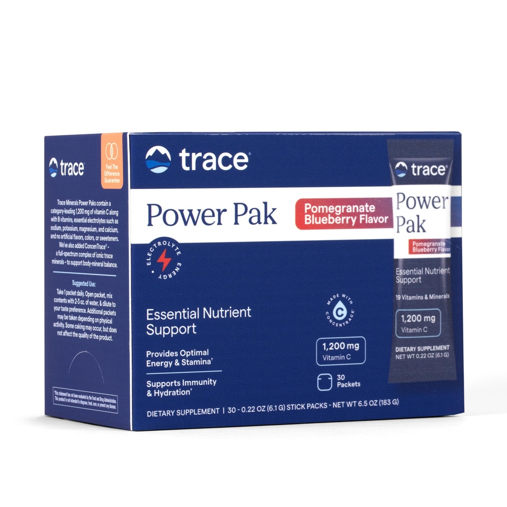 Trace Minerals Power Pak Multivitamin e Multimineral Packets - Electrolyte Support - 1200 mg Vitamin C Plus 70 Pomegranate Blueberry Flavor - 30 Packets