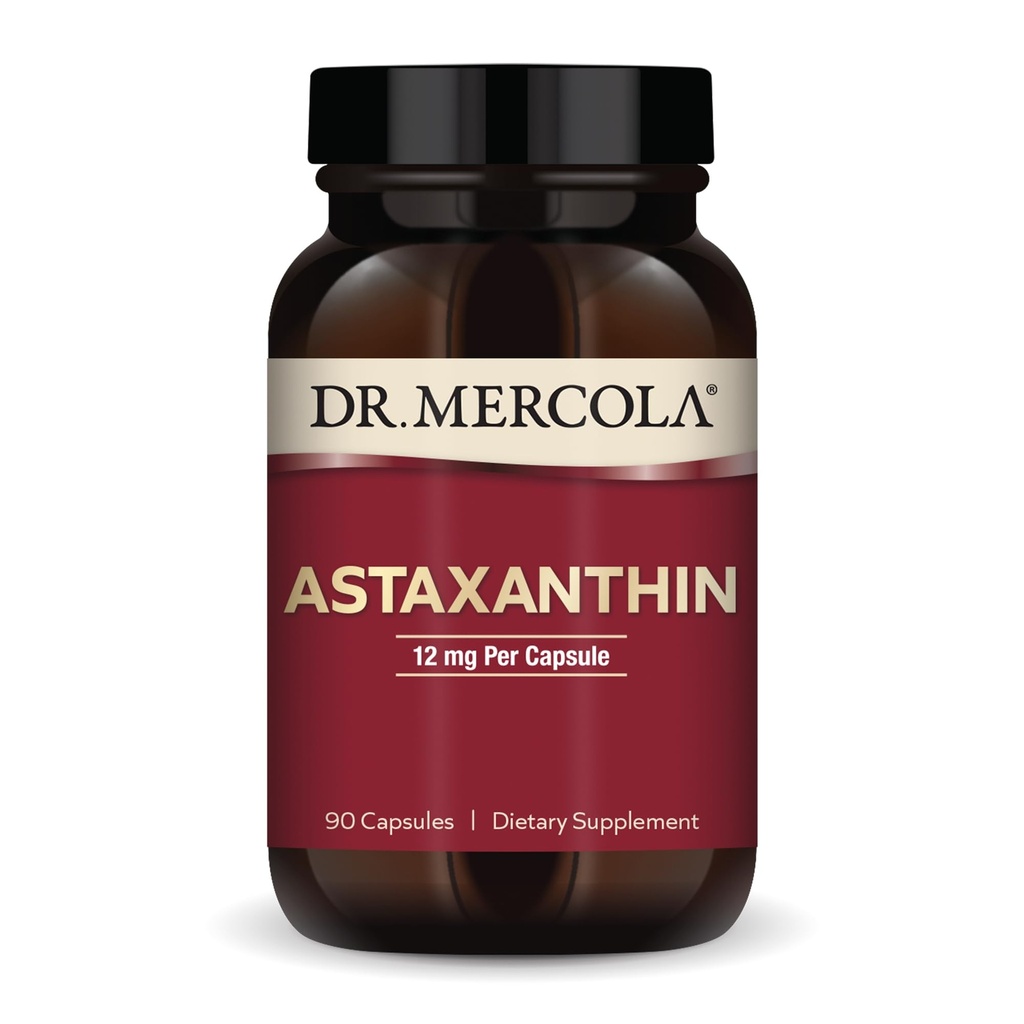 Dr. Mercola Organic Astaxanthin - Astaxantina da 12 mg - Supporto potente antiossidante - Estratto di Microalghe Organiche - Non OGM, Gluten-Free & Soy-Free - 90 capsule (90 Servings)