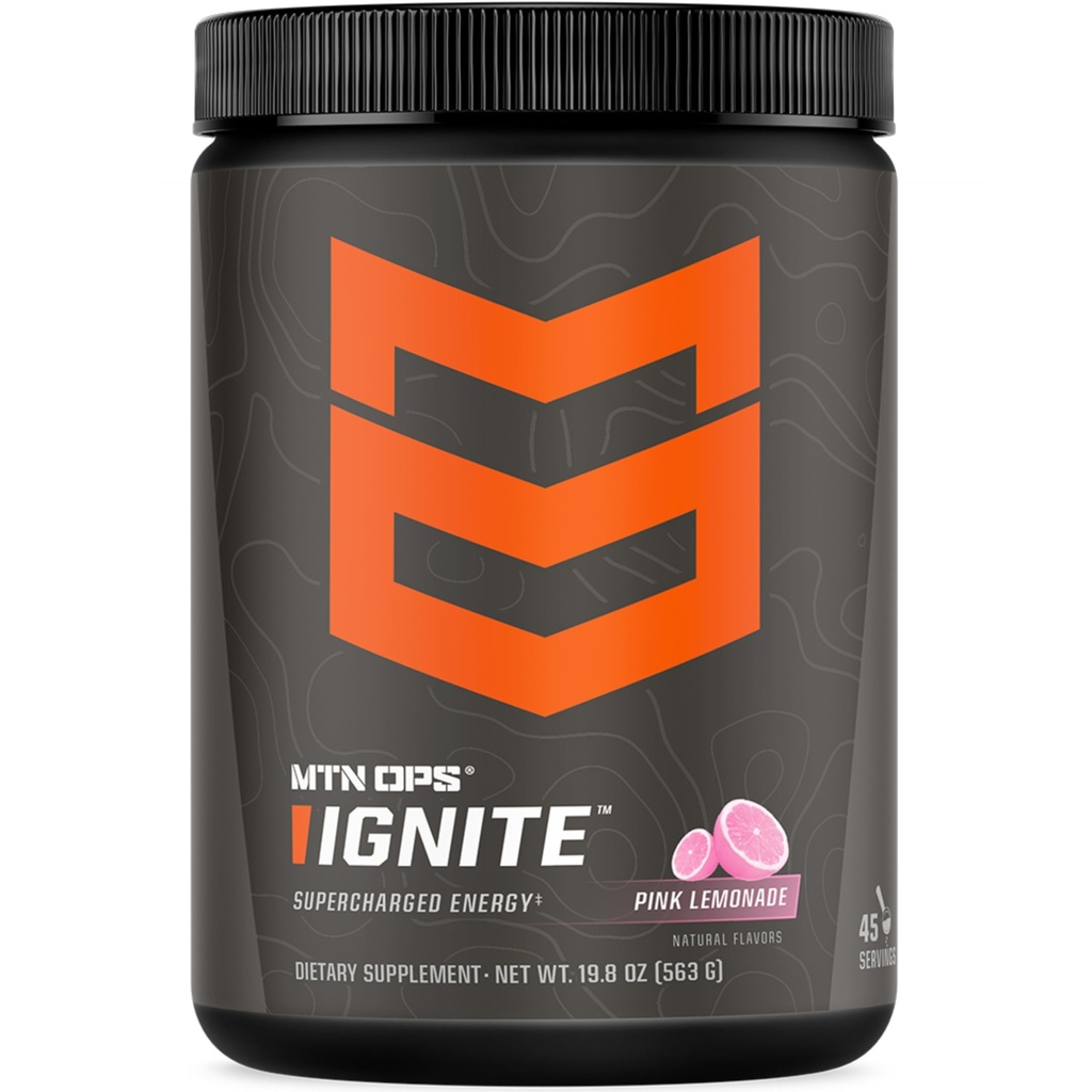 MTN OPS Ignite Energy Drink Powder, Gluten Free Nootropic Supplement Drink Mix, L Arginin, L Citrulline, Koffein & Nootropic Zucker-Freigetränk-Mix, 45 Servierungen, Pink Lemonade