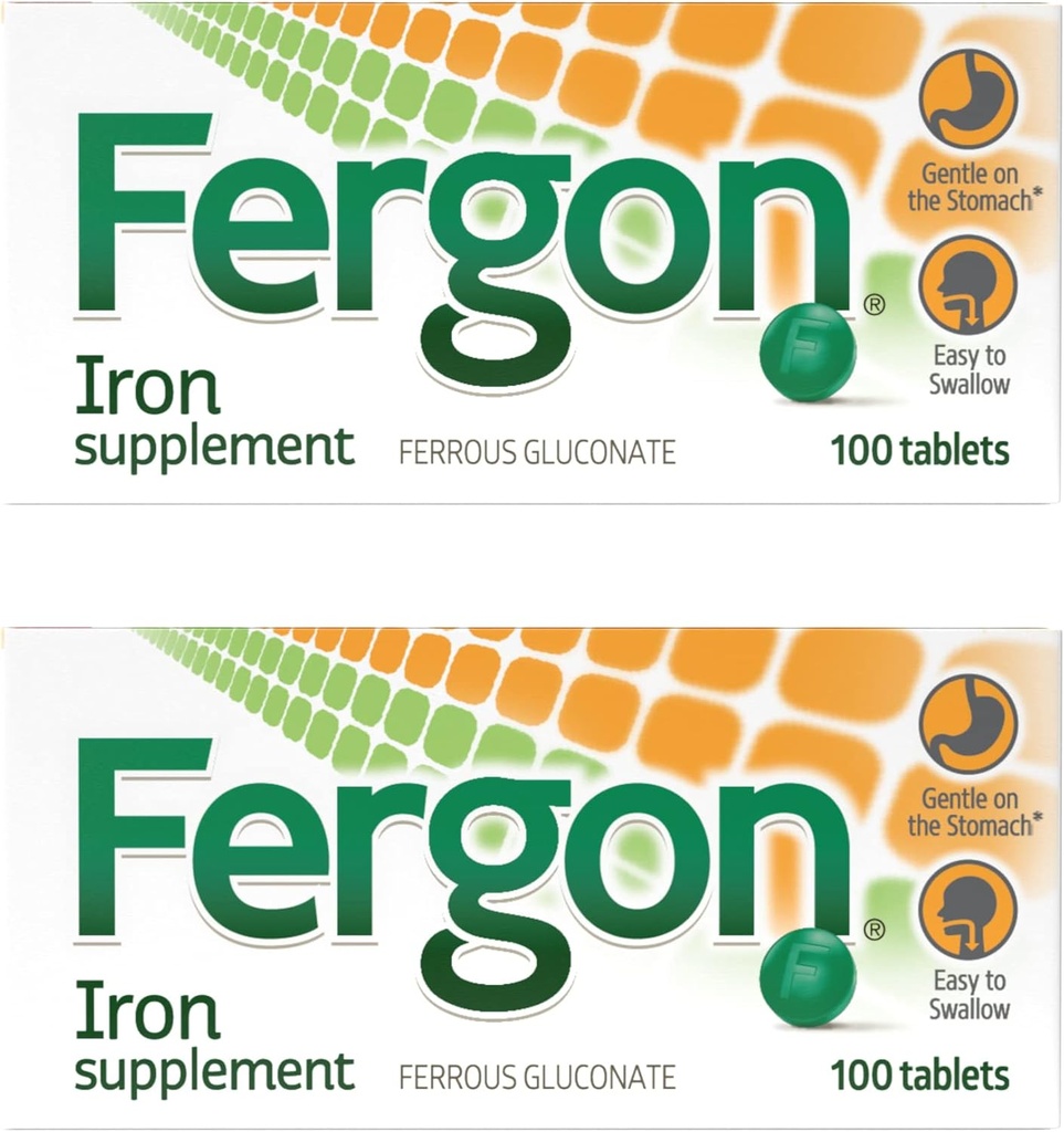Comprimés de supplément fer Fergon haute puissance, 100 Compte, paquet de 2