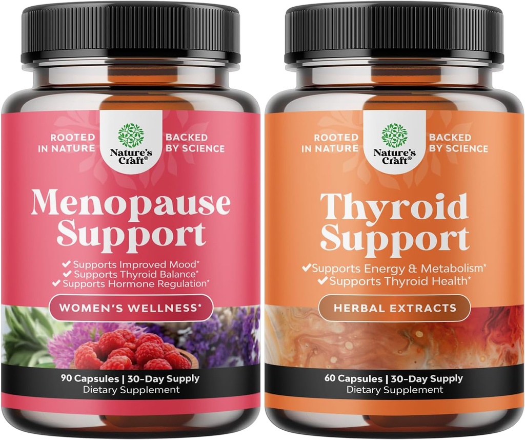Bundle Komplette Kräuter Menopause Ergänzung für Frauen für Nacht Sweats Mood und mehr mit Dong Quai Vitex Chaste Berry und Kräuter Schilddrüse Unterstützung Complex Mood Enhancer Energie Ergänzung für Schilddrüse