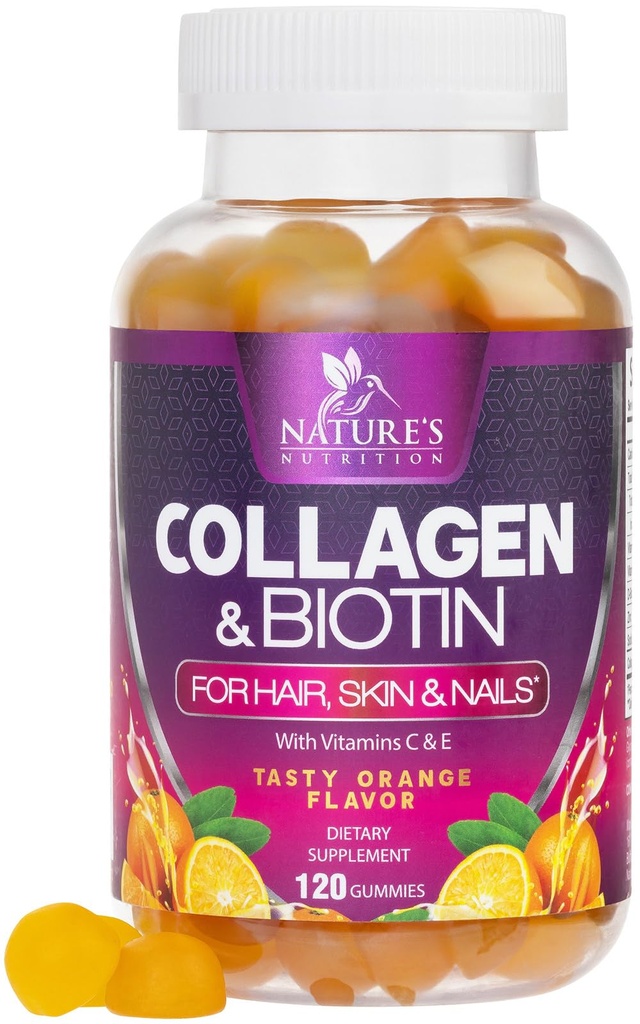 Kollagengummis mit 2500mcg Biotin, Vitamin C & Zink - hydrolysiertes Collagen Peptid Typ 1 & 3 Beilage - Fortgeschrittenes Haar, Haut und Nagel Wachstumsunterstützung für Frauen & Männer, Glutenfrei, Non-GMO - 120 Count