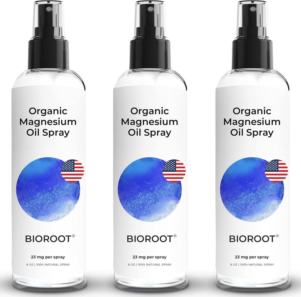 Bio Magnesium Spray - 8oz (3-Pack) - 100% reines Magesiumöl, schnelles Absorbens, Magnesium Spray für Füße & Körper, USP Grad