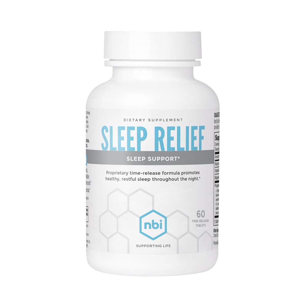 NBI Sleep Relief Melatonin Formule naturelle.com Supplément de lit apaisant.com Support de sommeil avec Magnésium et L-Theanine.com