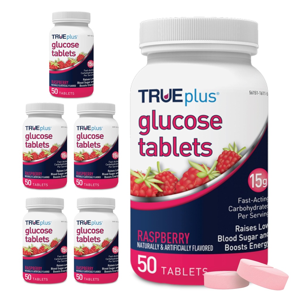 TRUEplus® Glucose Tabletten, Himbeer Flavor - 50 Count (Pack von 6)