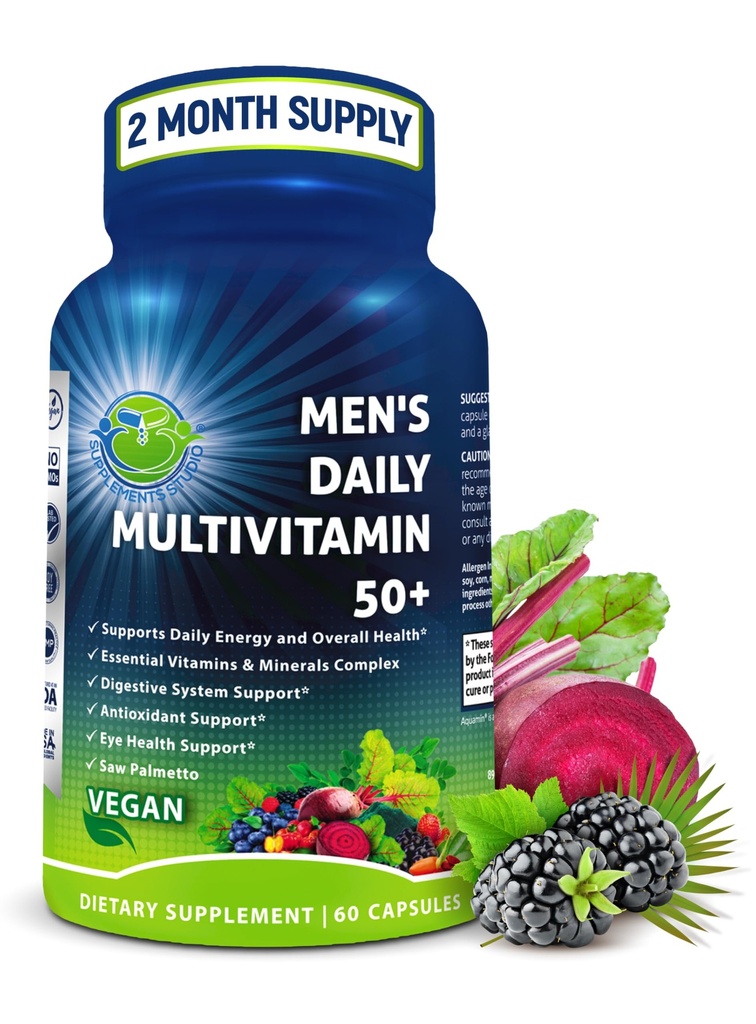 Men's Daily Multivitamin 50 Plus - Vegan Multivitamin metilato per gli uomini 50 e oltre - Saw Palmetto, Biotina, Superfood organici, Lutein - Occhio, Energia, Gut, Assistenza sanitaria - Facile da ingoiare capsule