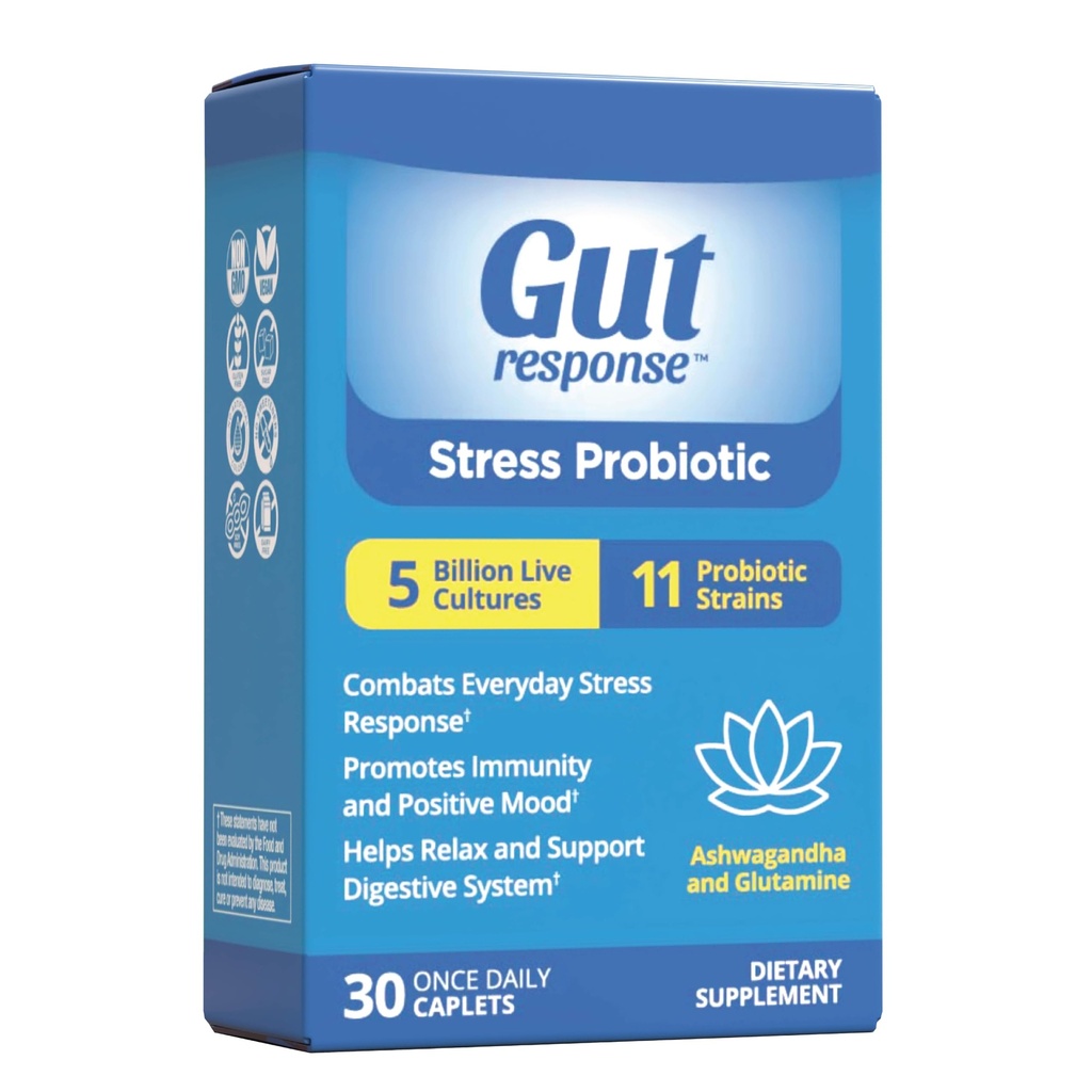 Stress Probiotic für Männer & Frauen, Slows Down Digestive Aging, Boosts Immune System, fördert Calmness, Ashwagandha, L-Glutamin, Non-GMO, Gluten Free & Vegan, 5 Billion CFU, 30 Caplets