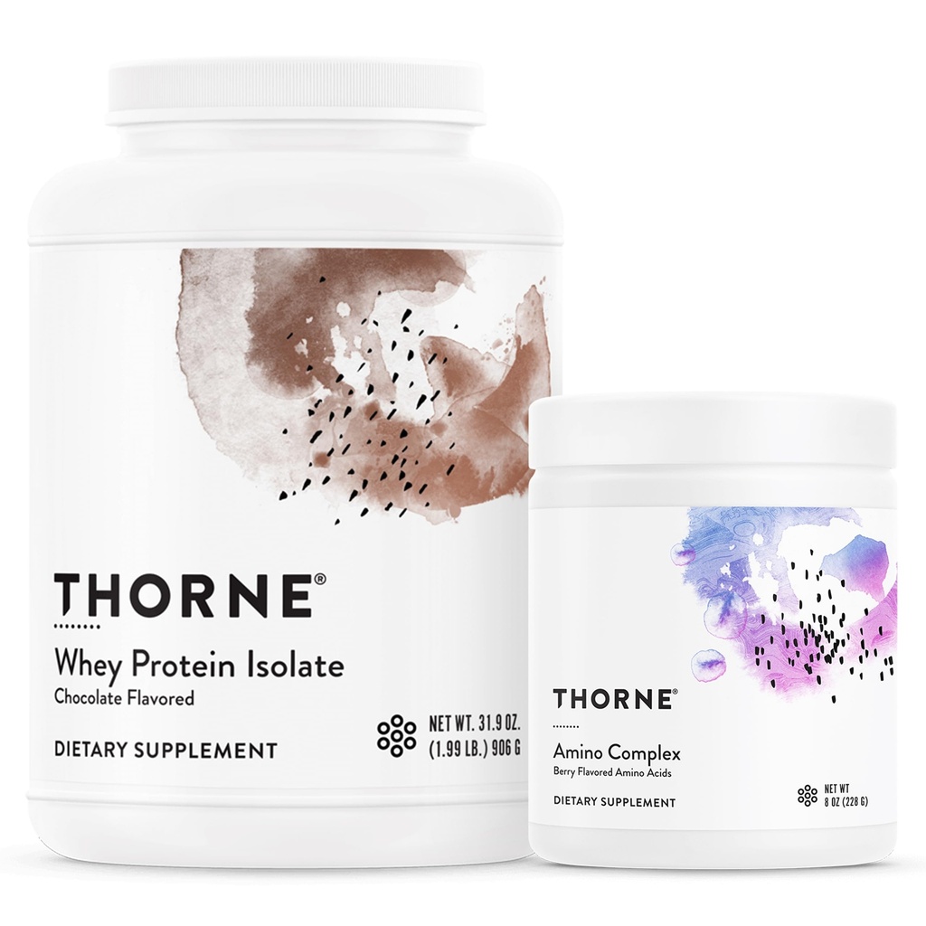 THORNE - Whey Protein Isolate (Chocolate, 31.9 Oz) & Amino Complex (Berry, 8 Oz) Bundle - Supports Muscle Repair & Recovery - NSF Certified for Sport - Gluten Free, Soy Free