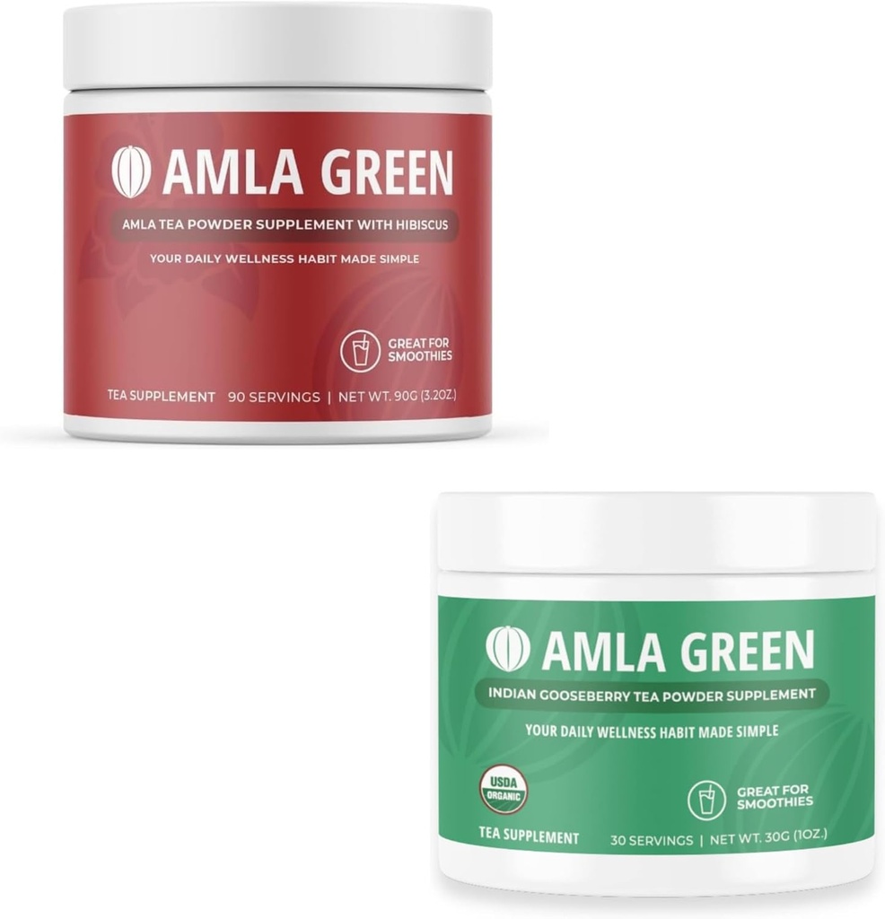 Amla Powder & Green Tea Superfood Supplement, antioxydant, fait avec Hibiscus (90 portions) et Gooseberries indiennes (30 portions), biologique, végétalien