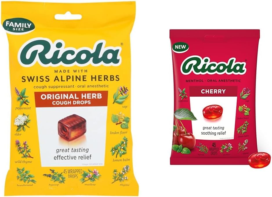 Ricola Drops de gorges, 45 gouttes, lutte contre les toux naturellement, apaise les gorges, apaisant naturellement et les gouttes de gorge cerise, 45 comte