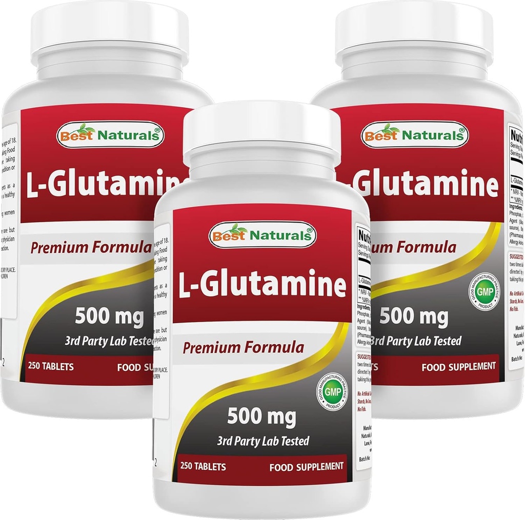Meilleurs naturels L-glutamine 500mg, 250 comprimés (250 Nombre (paquet de 3))