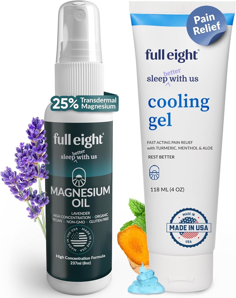 Magnesium Öl Spray &amp; Cooling Gel Bundle – Cooling Gel mit Kurkuma, Menthol, Aloe 4 oz & Magnesium Öl Spray für Muskel & Krebs 8 oz