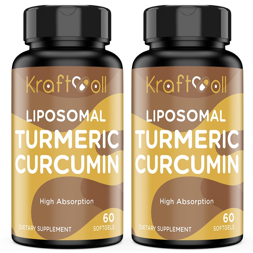 Liposomale Kurkuma 2200 mg mit schwarzem Pfeffer für verbesserte Absorption und Gelenkunterstützung, 60 Softgele (2 Flaschen)