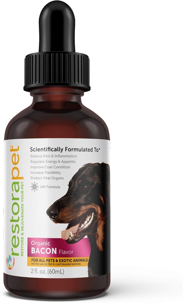 RestoraPet 1-Pack Dog & Cat Bacon Liquid Multivitamin | Dog Arthritis Pain Relief | Hip & Joint Vitamins for Dogs - Anti Inflammatory Supplement for Dogs & Cats | Organic & Non-GMO, Vet Approvato