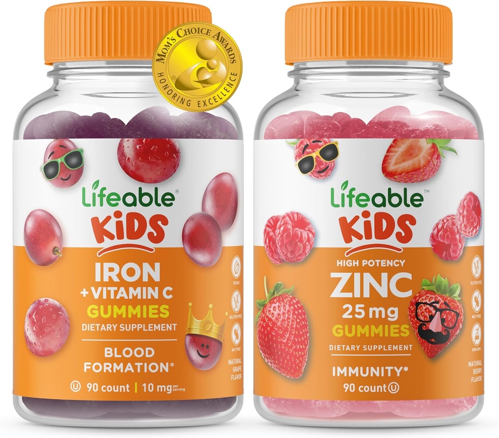 Lebendige Eisen & Vitamin C Kinder + Zink 50mg, Gummies Bundle - Große Verkostung, Vitamin-Ergänzung, Glutenfrei, GMO frei, Kaugummi