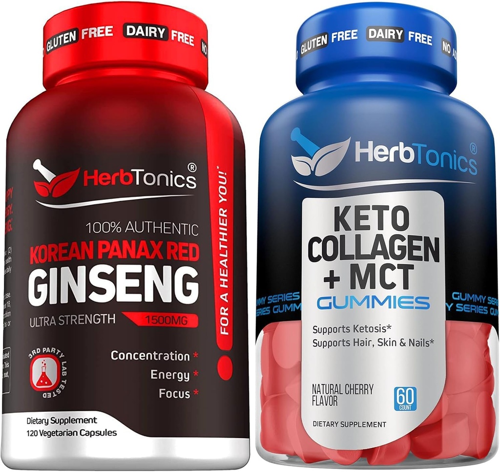 Coreano Rosso Panax Ginseng 1500mg - Ginseng ad alta potenza per l'energia, Performance & Supporto immunitario per gli uomini e le donne - Keto Gummies con MCT + Collagen | Sugar Free | Anti Aging, Hair Growth & Strong Nails
