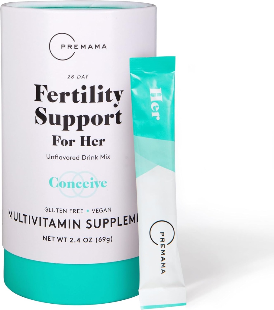 Premama Fertility Unterstützung für ihre Pulver-Packets, Multivitamin-Ergänzung zur Unterstützung normaler Ovulatory-Funktion und Ei-Qualität, Glutenfrei, Vegan, Unflavored, 28 Einzel-Serve-Packets