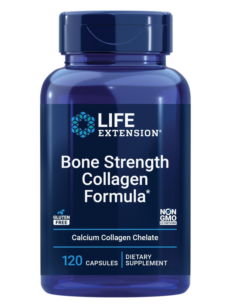 Life Extension Bone Strength Collagen Formula, Calcium Collagen chelat, Calcium Fructoborat, Vitamin D3, Magnesium Citrat, Silikon, Boron, Glutenfrei, Non-GMO, 120 Kapseln