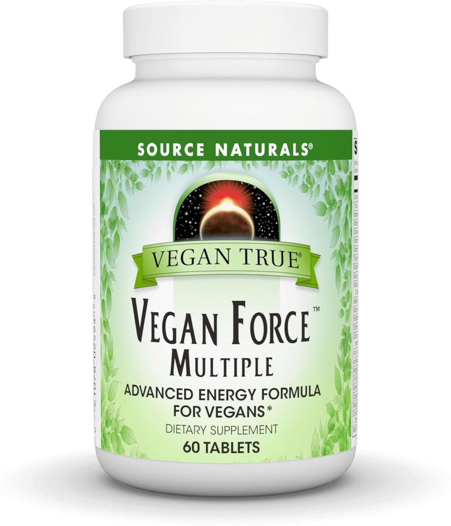 Source Naturelle Vrai végétalien, Force végétalienne Multiple, Formule d'énergie avancée pour les végétaliens* - 60 comprimés