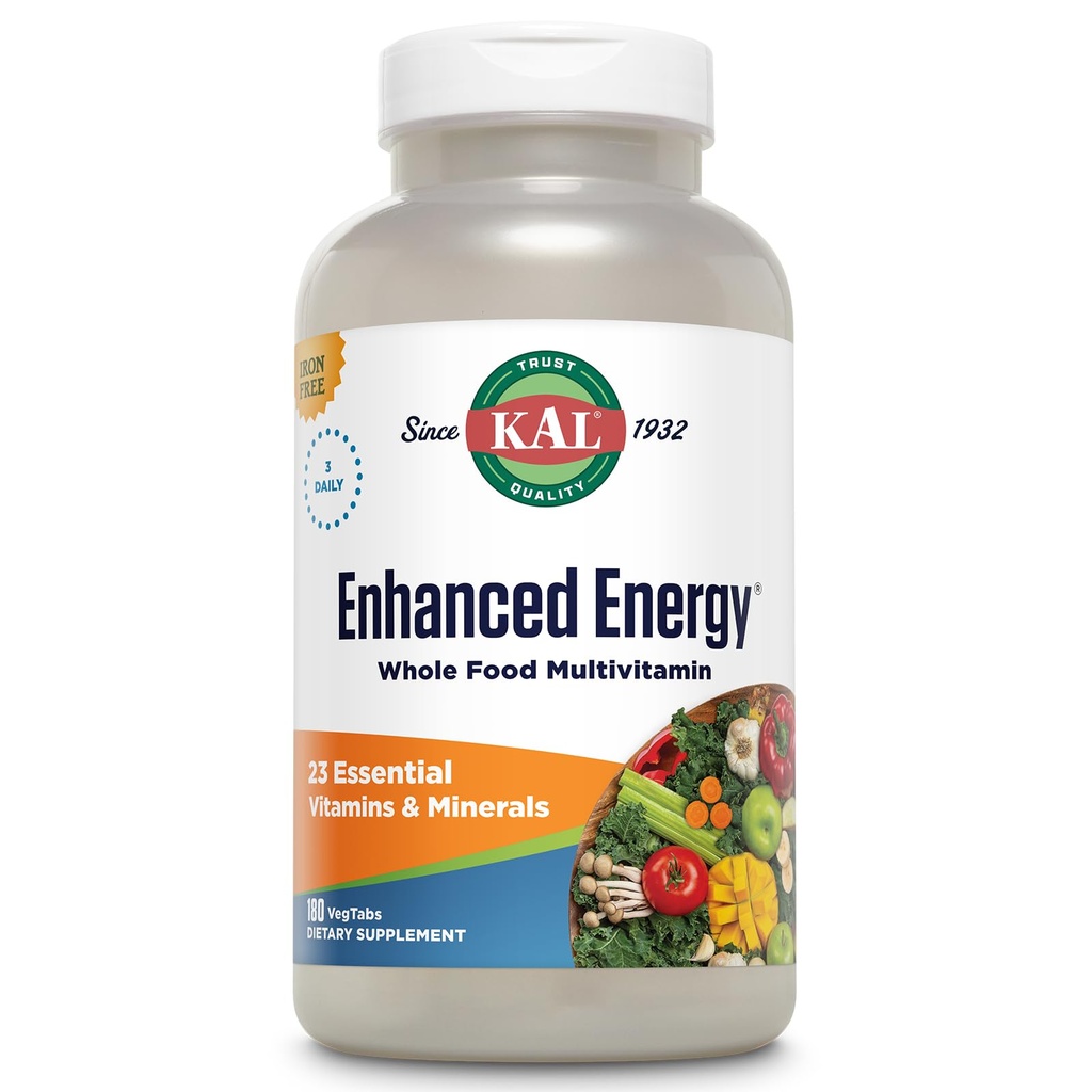 KAL® Enhanced Energy Multivitamin | Whole Food Based Vitamins & Minerals w/ Antioxidantien, Verdauungsenzyme & natürliche Carotinoide | 180 Kapseln