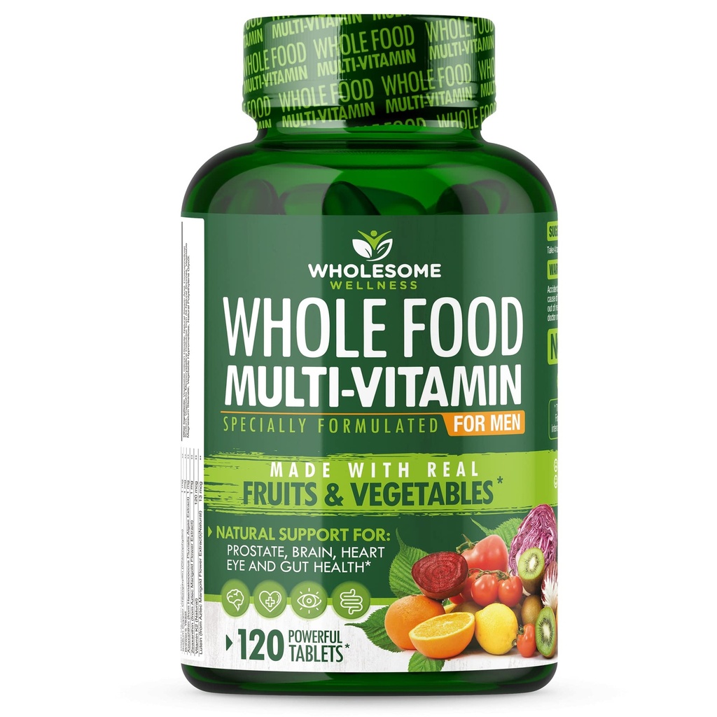 Intero Benessere Intero Cibo Multivitamina per Uomo - Naturale Multi Vitamine, Minerali, Estratti organici - Vegan Vegetariano - 120 compresse