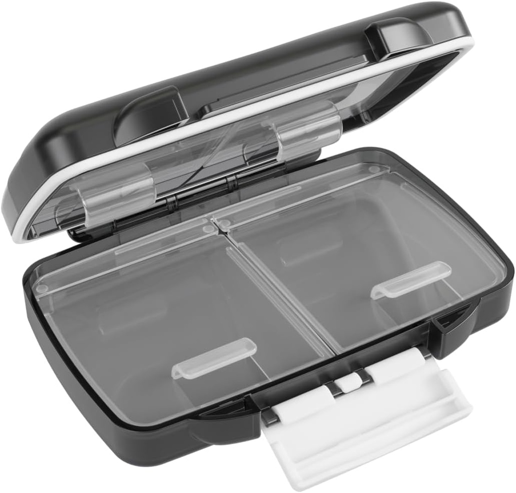 EZY DOSE Moisture-Proof Pill Case, Medicine Planner, Vitamin Organizer Box, Travel-Friendly, Latch-Closure per i contenuti sicuri, 4 Confronti individuali di dimensioni multiple con tenuta stagna, piccolo, nero