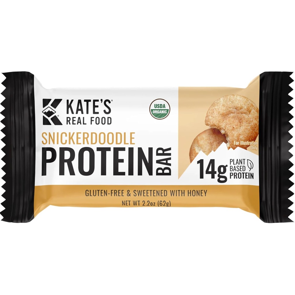 Kate's Real Food Organic Protein Bars – (Snickerdoodle, 2.2 oz, Confezione da 12) – Barre proteiche a base vegetale - Gluten Free, Soy Free, Non OGM, cereali integrali e tutti naturali