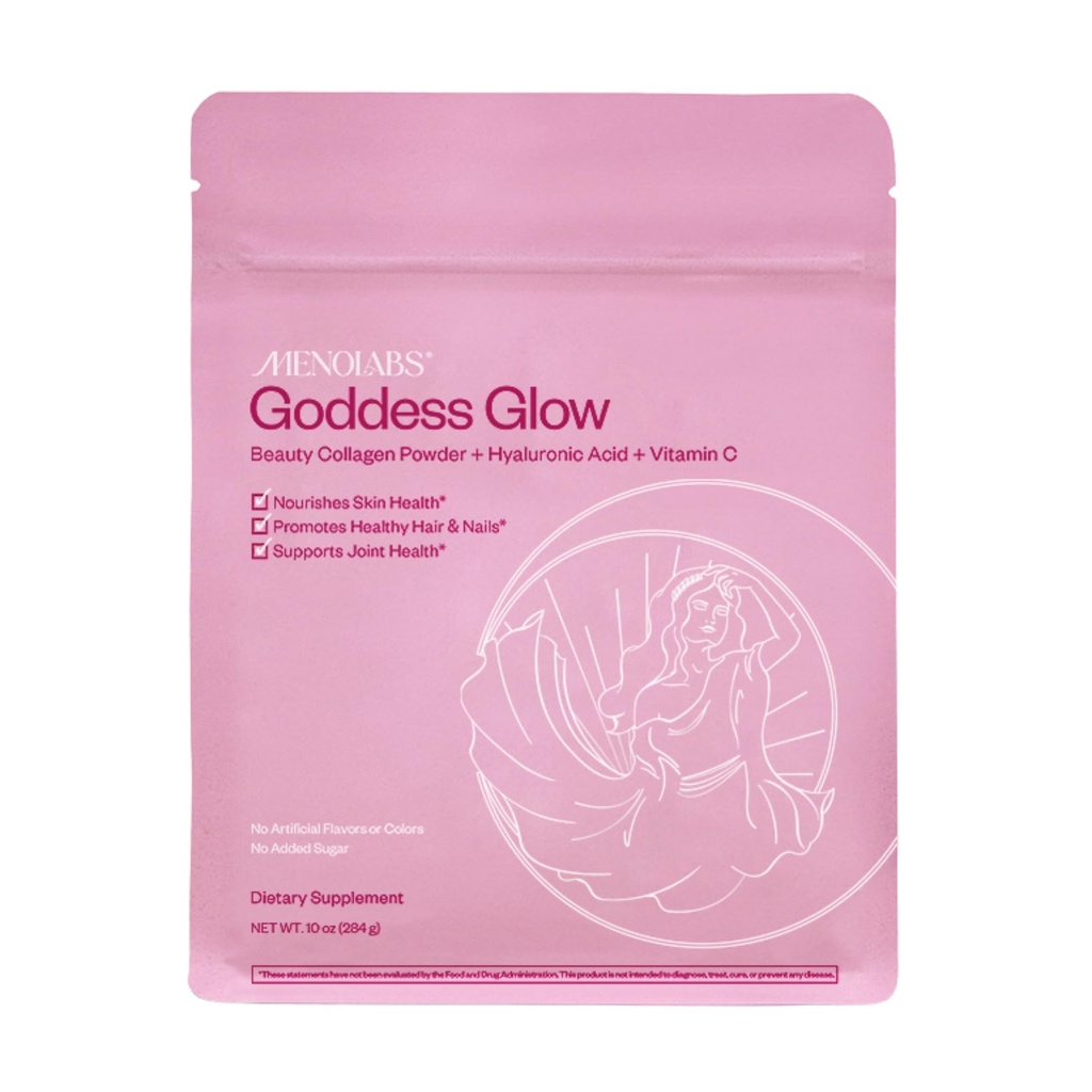 MENOLABS Goddess Glow Collagen Peptides Powder (Type I, III) - 14 Servings (280 g) - Menopause Supplements for Women with Hyaluronic Acid & Vitamin C - Unflavored