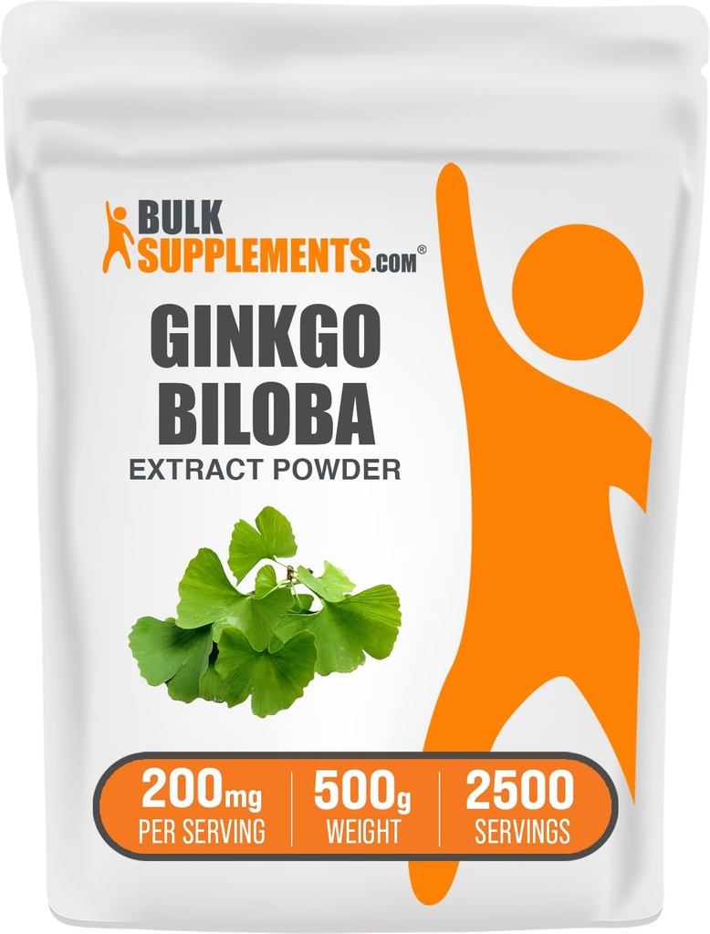 BulkSupplements.com Ginkgo Biloba Extrakt Pulver - aus Ginkgo Biloba Blatt, Antioxidans Quelle, Kräuterergänzung - Glutenfrei, 200mg pro Servierung, 500g (1.1 lbs) (Pack von 1)