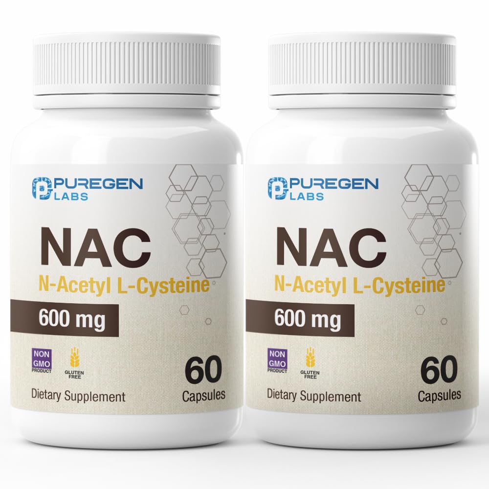 Puregen Labs N-Acetyl-L-Cystein (NAC) 600mg, Unterstützt Immun-, Respirator-, Leber-Gesundheit, NAC 600 mg, Potent Antioxidans-Unterstützung, Free-Radiicals, Easy to Absorb - Insgesamt 120 Veggie Kapseln